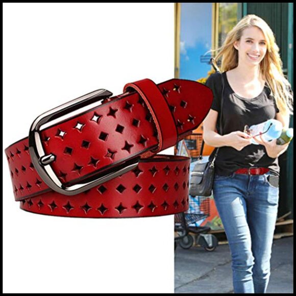 Genuine Leather Hollow Out Belt with Pin Buckle main image 4